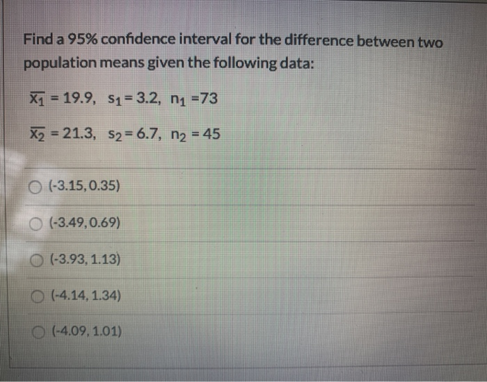 Solved Find a 95% confidence interval for the difference | Chegg.com
