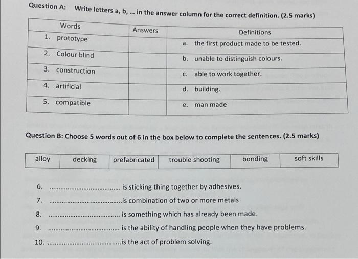 Solved Question A: Write letters a, b, ... in the answer | Chegg.com