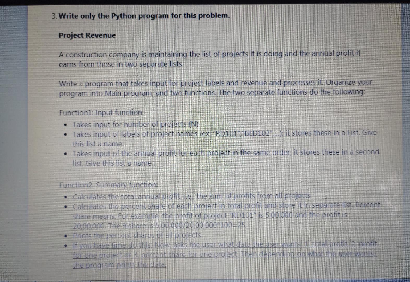 Solved 3. Write only the Python program for this problem. | Chegg.com