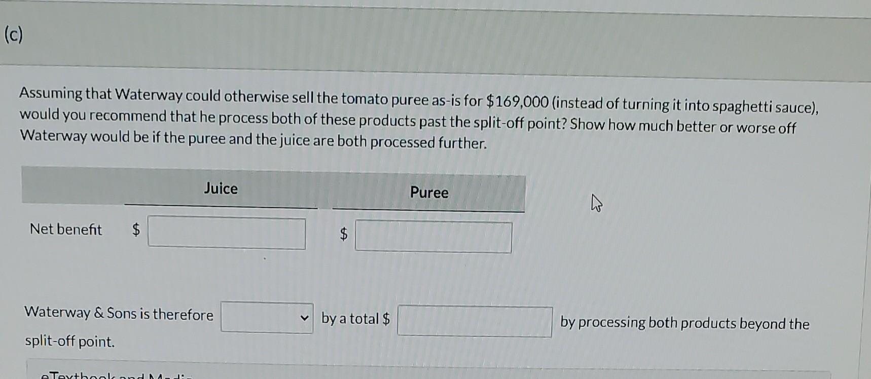 Solved Waterway \& Sons produces tomato juice and tomato
