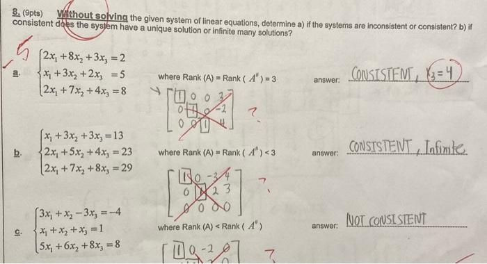 Solved 8. 9pts) Without solving the given system of linear | Chegg.com