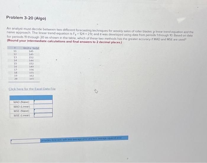 Solved Problem 3-20 (Algo) An analyst must decide between | Chegg.com