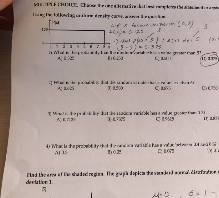 Solved 2) What is the probability that the random variable | Chegg.com