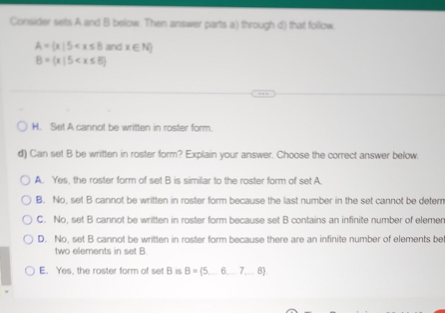 Solved Consider Sets A And B Below. Then Answer Parts A) | Chegg.com