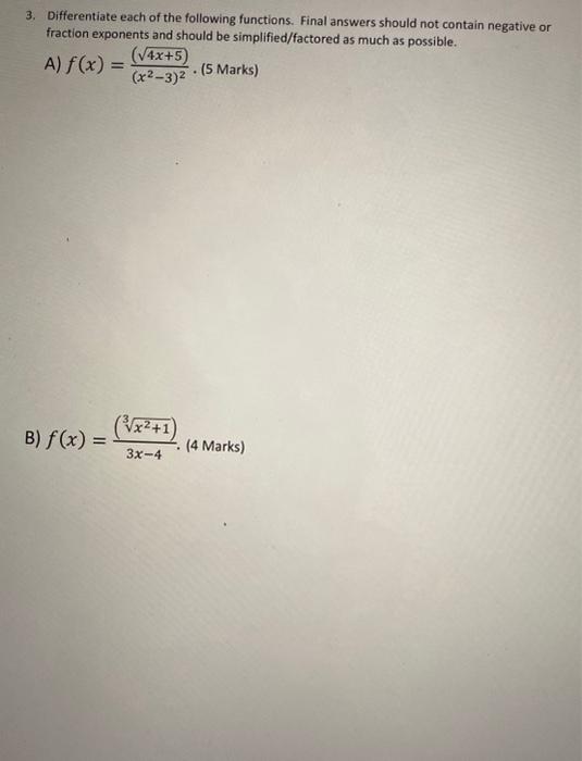 Solved 3. Differentiate each of the following functions. | Chegg.com