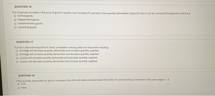 Solved QUESTION 16 If a 10 percent increase in the price of | Chegg.com