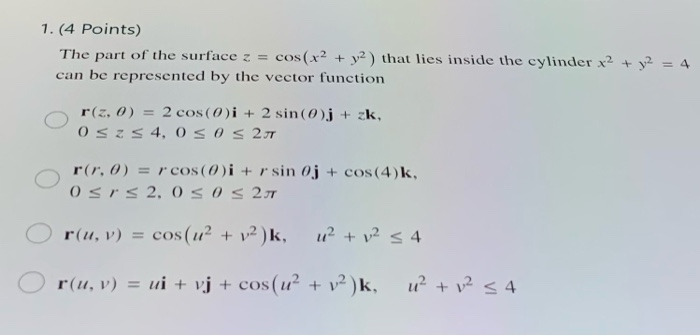 Solved 1 4 Points The Part Of The Surface Z Cos X2 Chegg Com