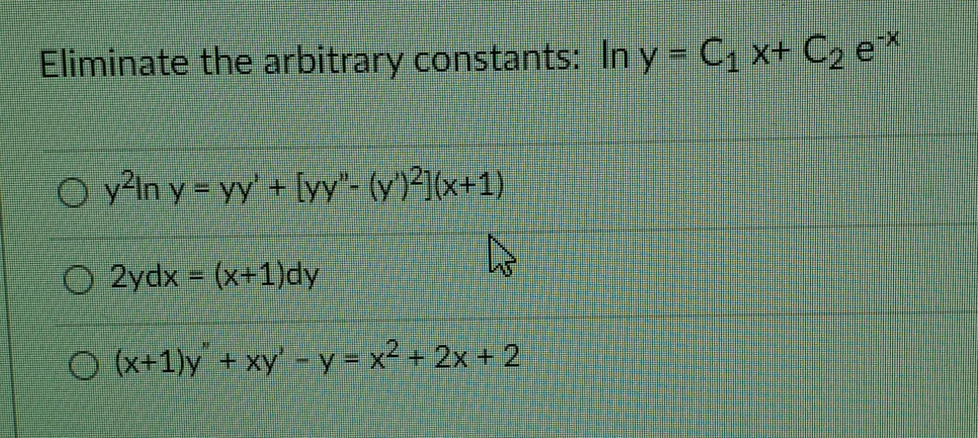 Solved Eliminate The Arbitrary Constants: In Y = C1 X+ C2 | Chegg.com