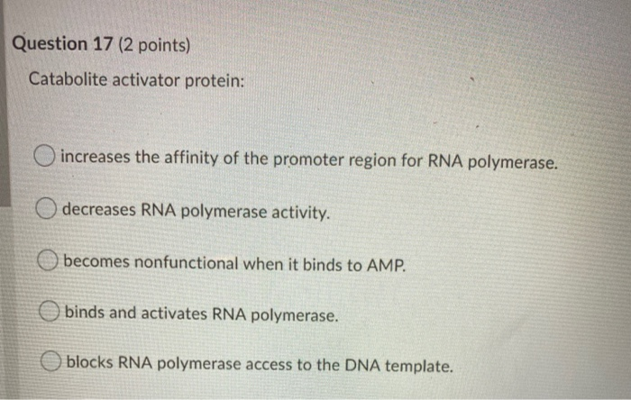 Solved Question 17 (2 points) Catabolite activator protein: | Chegg.com