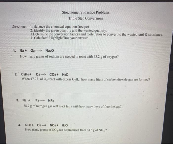 Solved Stoichiometry Practice Problems Triple Step Chegg