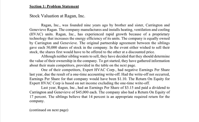 Problem Statement Stock Solved Section 1: Problem Statement Stock Valuation at | Chegg.com