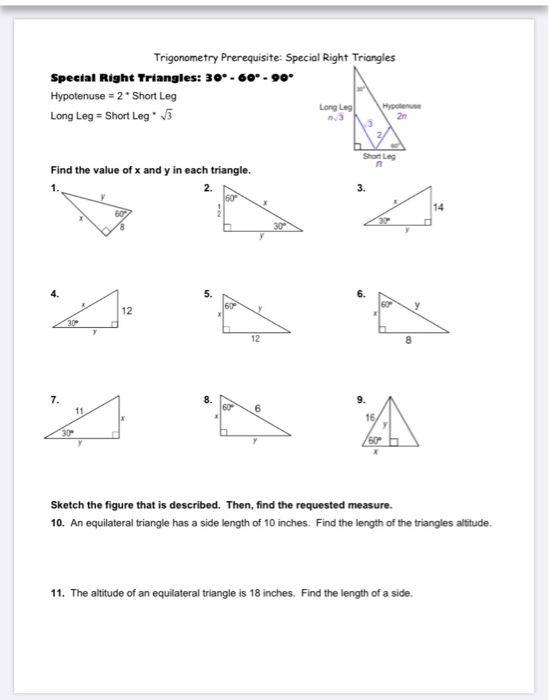 Solved Trigonometry Prerequisite Special Right Triangles Chegg Com