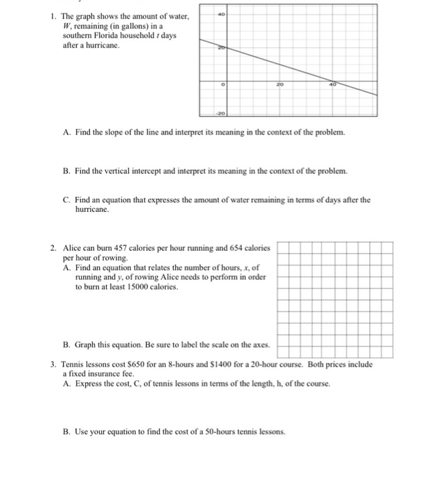 Solved 40 1. The graph shows the amount of water, W | Chegg.com