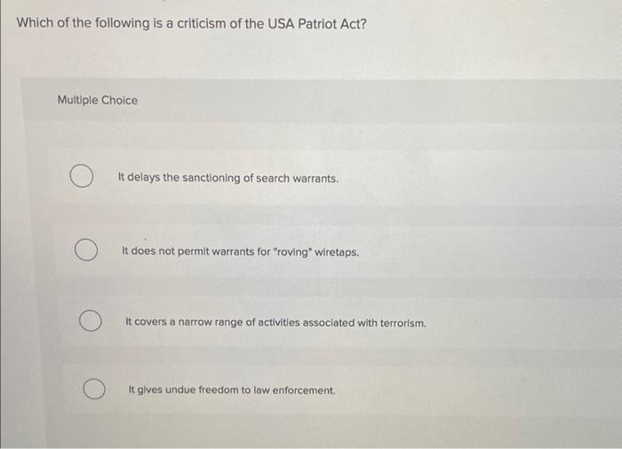 Solved Which of the following is a criticism of the USA | Chegg.com