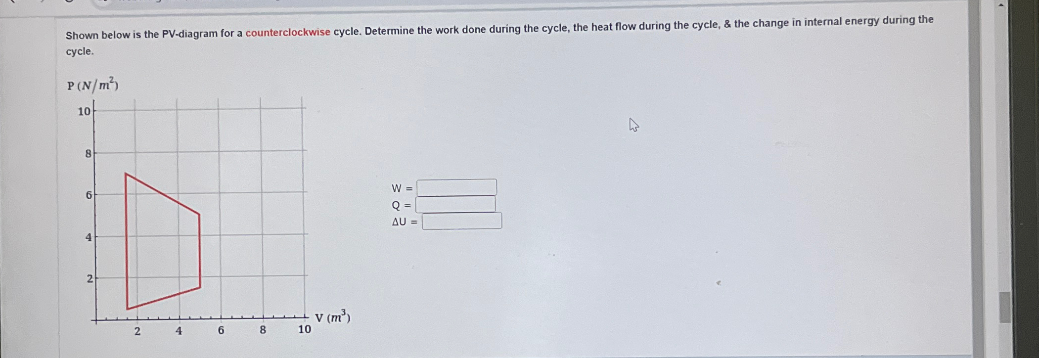 Solved Shown below is the PV-diagram for a counterclockwise | Chegg.com