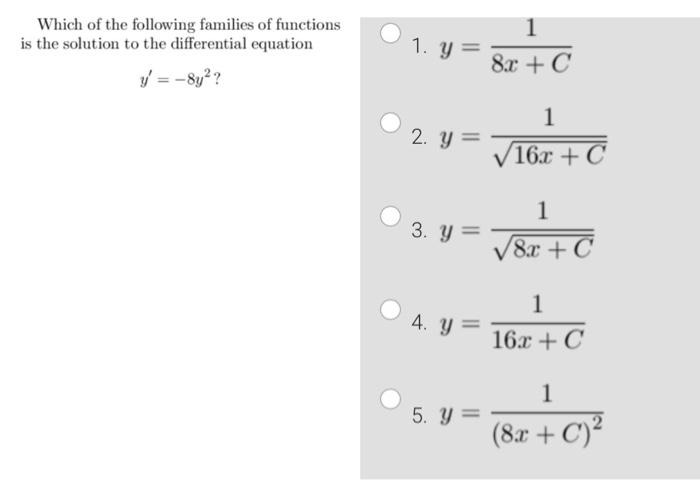 Solved Which Of The Following Families Of Functions Is The | Chegg.com