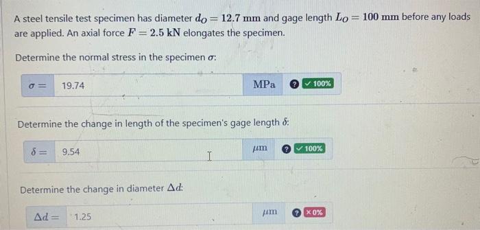 Solved A steel tensile test specimen has diameter dO=12.7 mm | Chegg.com