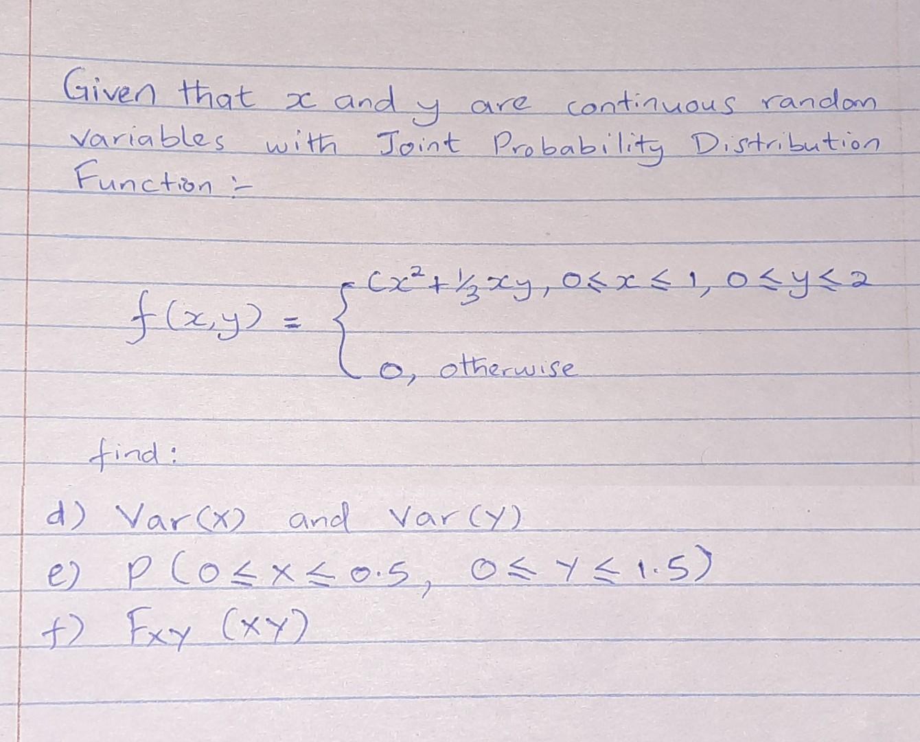 Solved Given That X And Y Are Continuous Random Variables | Chegg.com