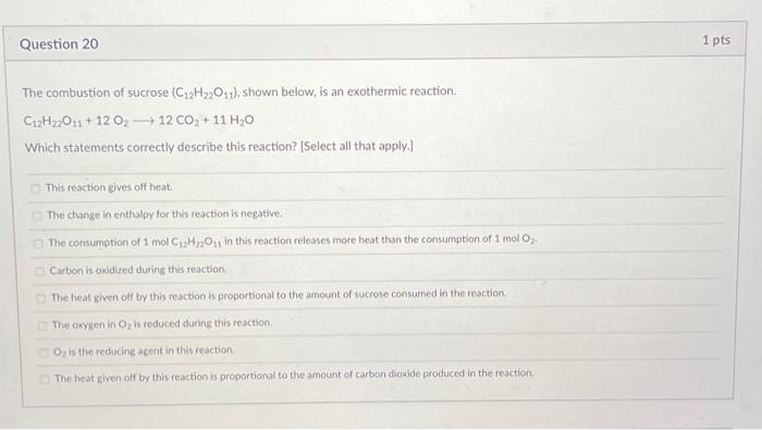 C12H22O11+12O2→12CO2+11H2O Which statements correctly | Chegg.com