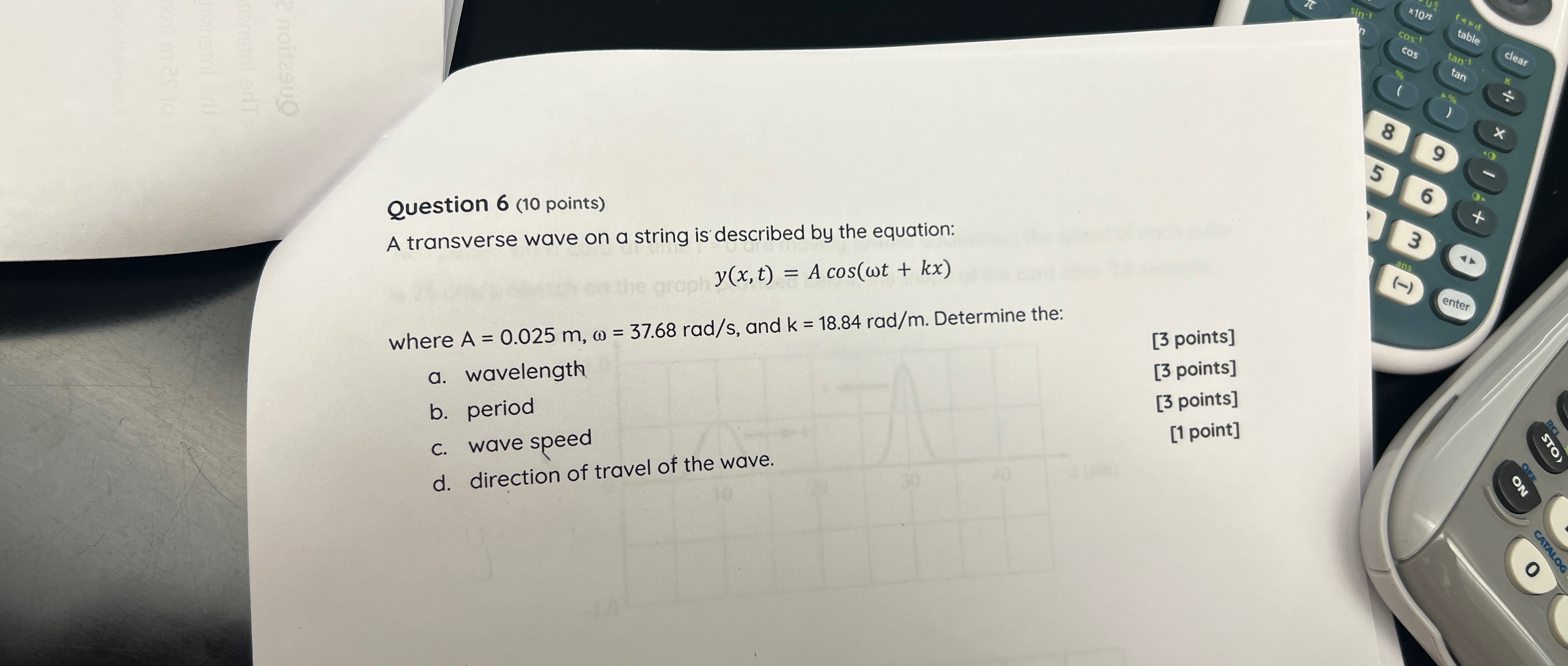 Solved Question 6 (10 ﻿points)A transverse wave on a string | Chegg.com