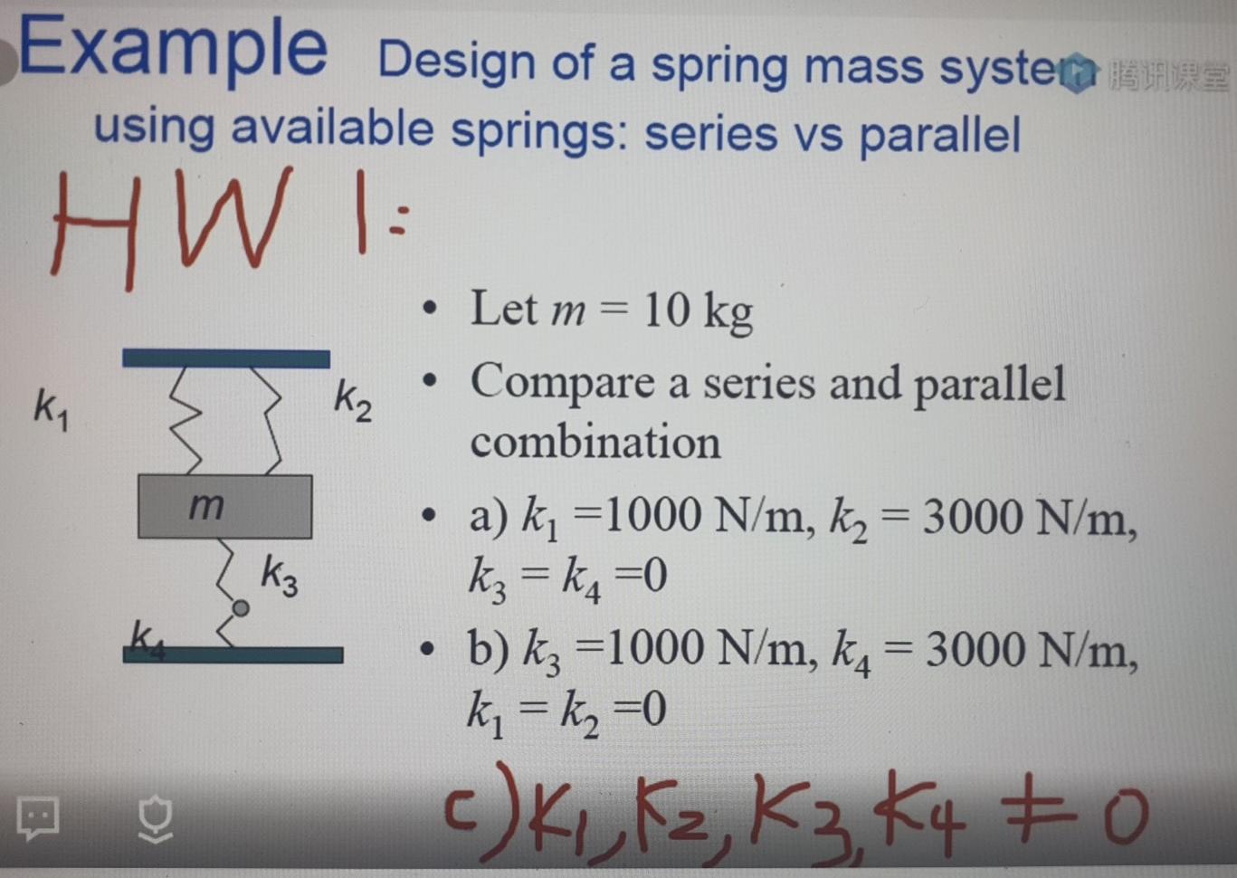 Solved Example Design of a spring mass systemaco using | Chegg.com