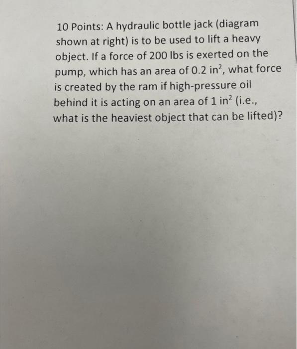 Solved 10 Points A hydraulic bottle jack (diagram shown at