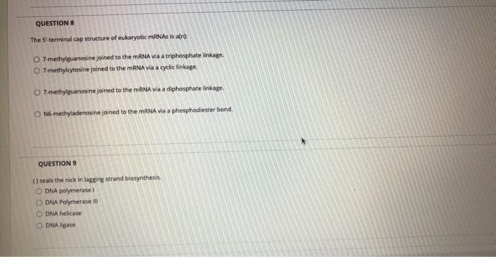 Solved QUESTIONS The 5'-terminal cap structure of eukaryotic | Chegg.com