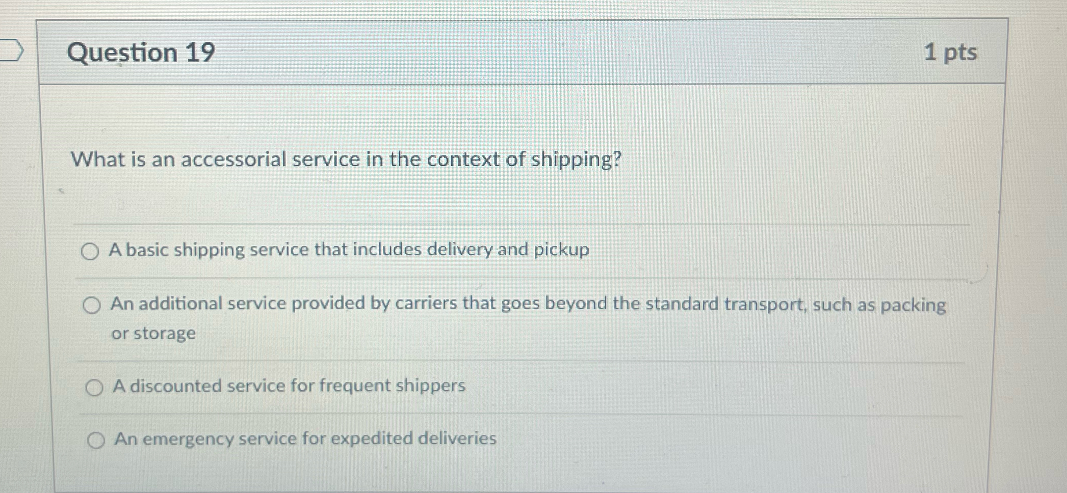 Solved Question 191ptsWhat is an accessorial service in the