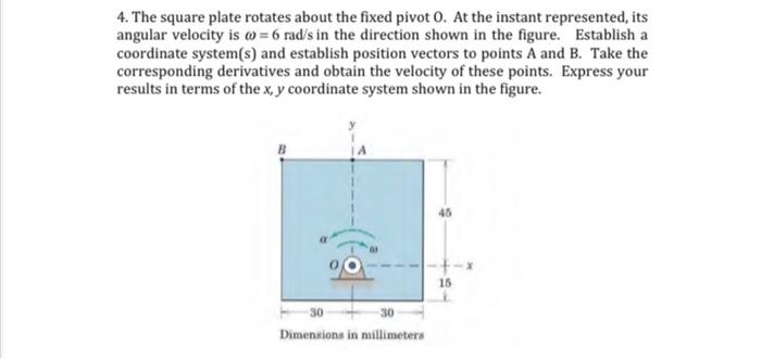 Solved 4. The square plate rotates about the fixed pivot 0. | Chegg.com