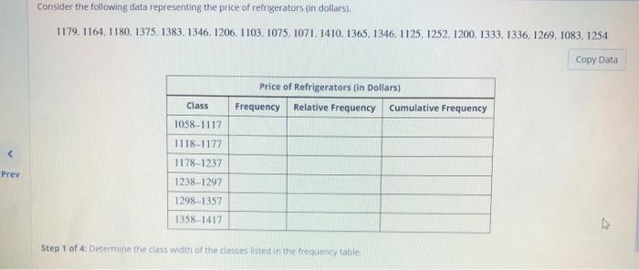 Solved Consider the following data representing the price of | Chegg.com