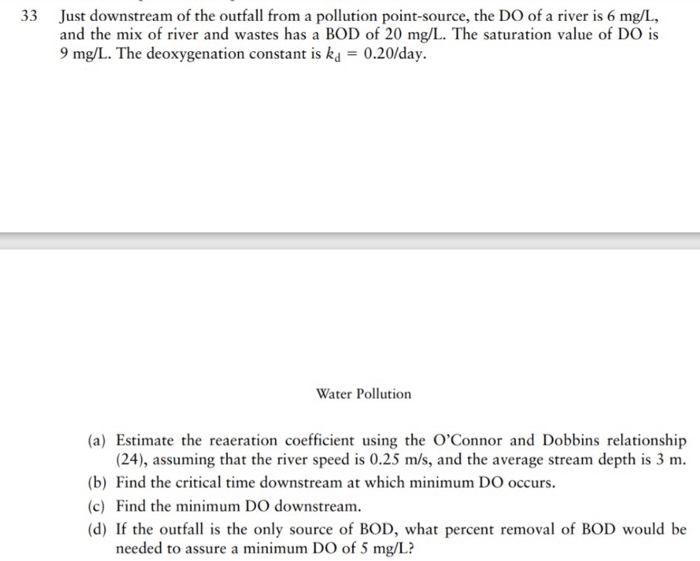 Solved 33 Just downstream of the outfall from a pollution | Chegg.com