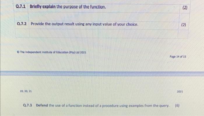 Solved Question 7 Review the code below then answer the | Chegg.com