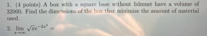 Solved 1. (4 points) A box with a square base without | Chegg.com