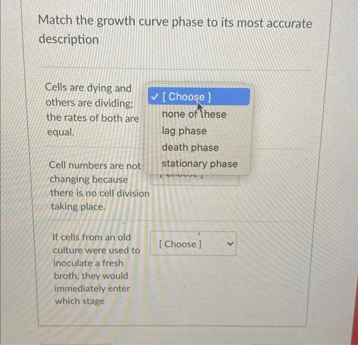 Solved Question 27 3 pts Match the growth curve phase to its | Chegg.com