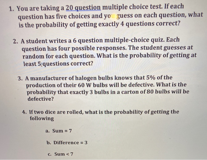 Solved 1. are a 20 question multiple choice test. Chegg.com
