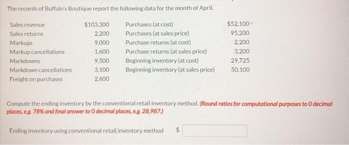 Solved Ending inventory using conventional retail inventory | Chegg.com