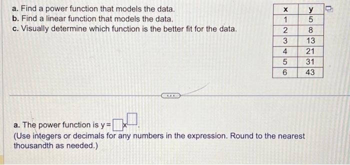Solved a. Find a power function that models the data. b. | Chegg.com