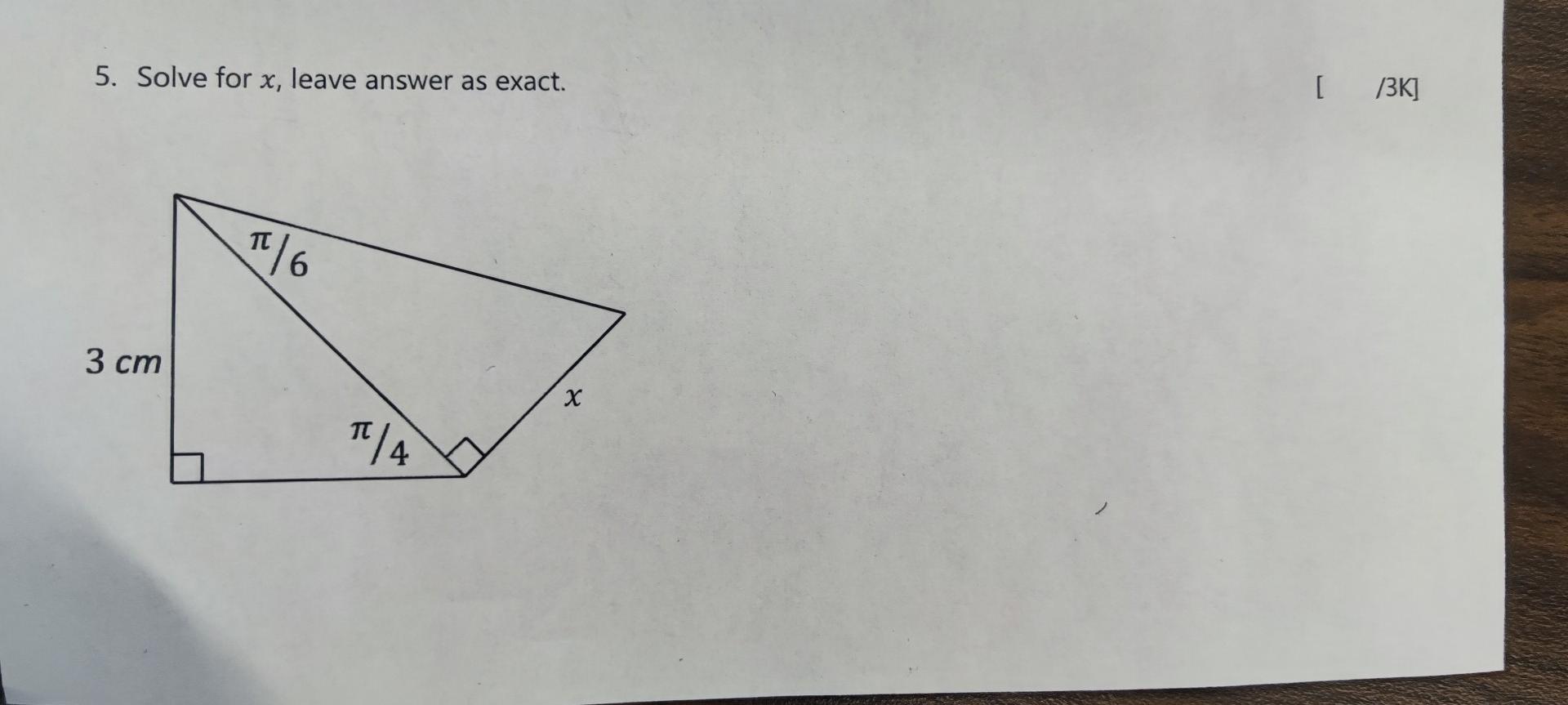 Solved 5. Solve for x, leave answer as exact. | Chegg.com