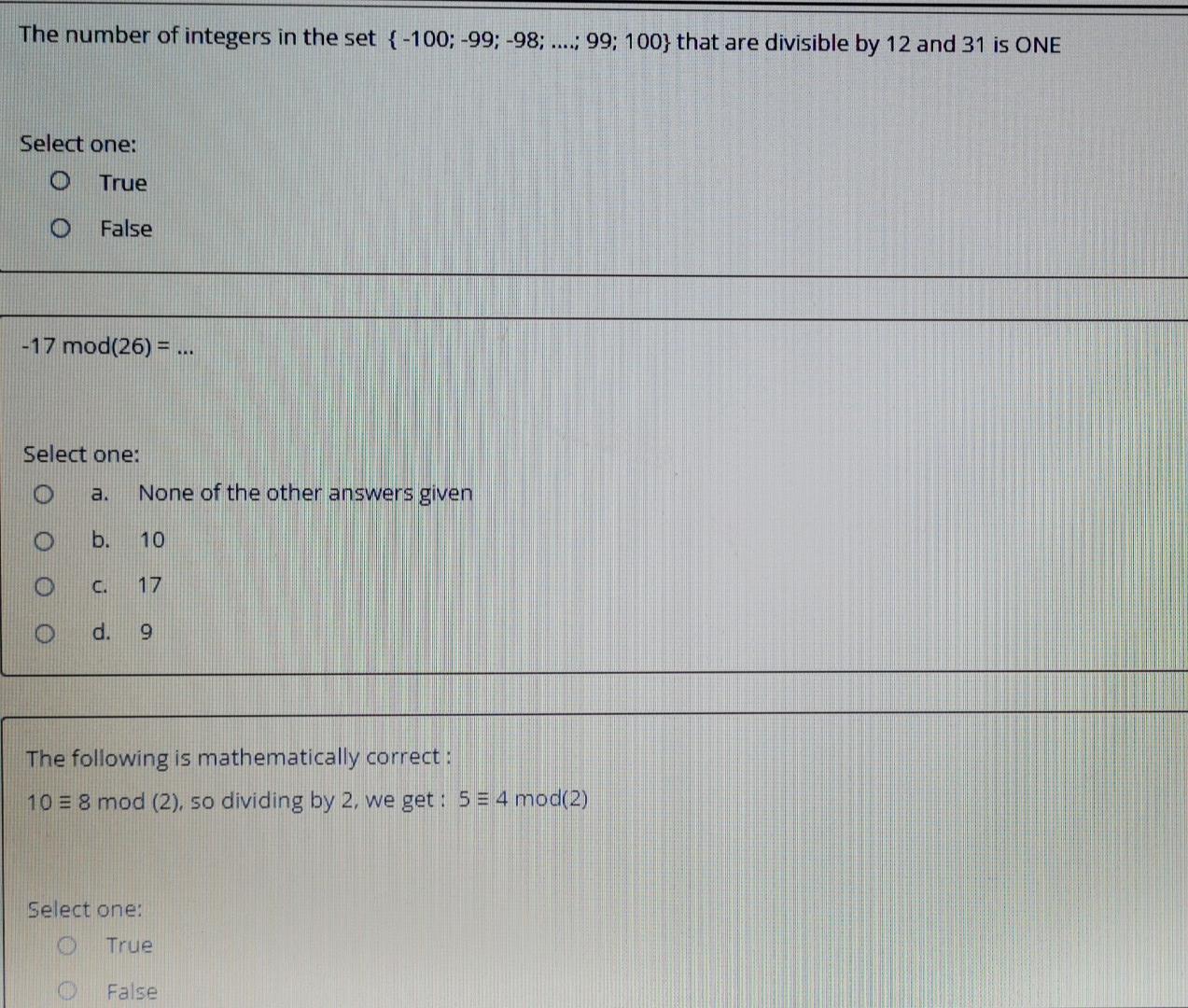 Solved The number of integers in the set {-100; -99; -98; | Chegg.com