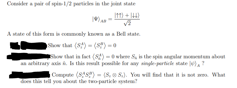 Solved Consider a pair of spin- 12 ﻿particles in the joint | Chegg.com