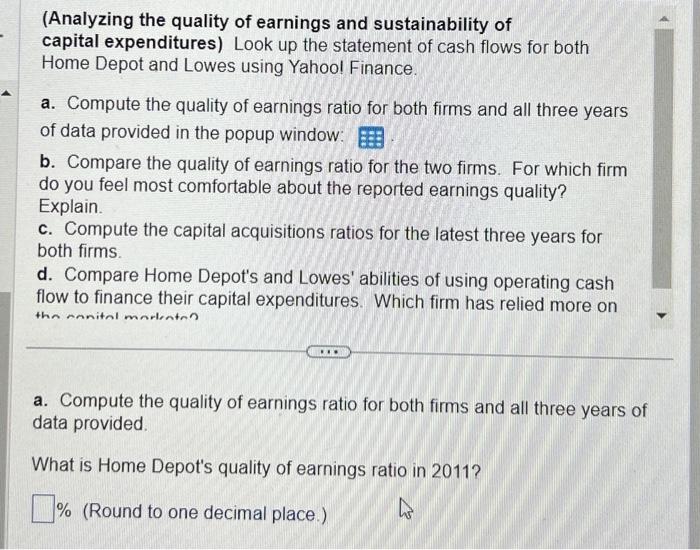 Solved (Analyzing The Quality Of Earnings And Sustainability | Chegg.com