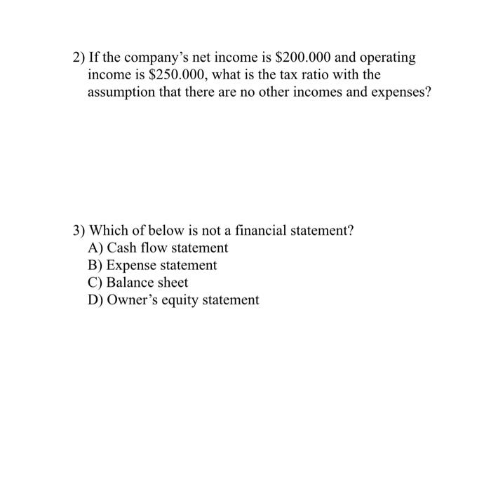 Solved 2) If the company's net income is $200.000 and | Chegg.com