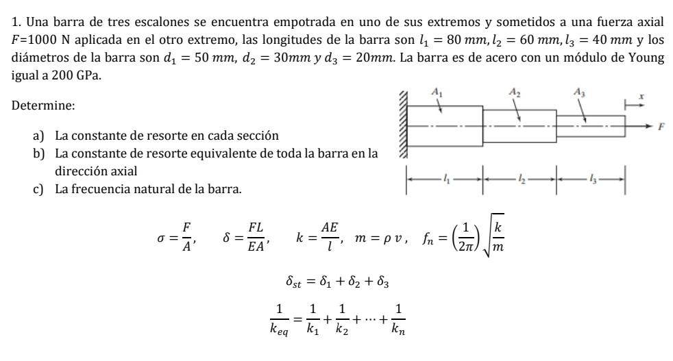 Solved 1. A three-step bar is embedded at one end and | Chegg.com