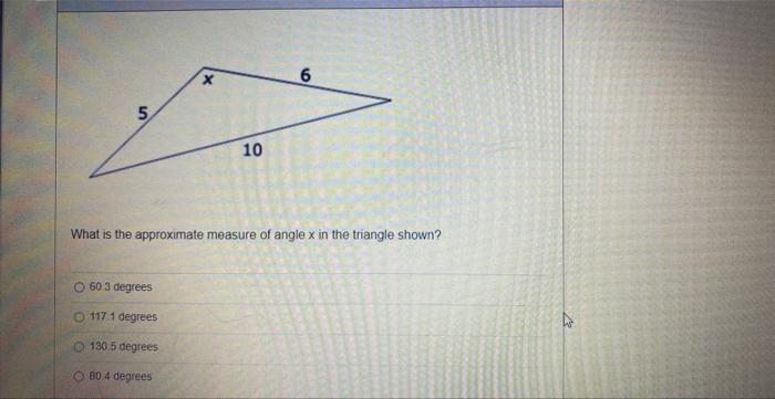 Solved What is the approximate measure of angle x in the | Chegg.com