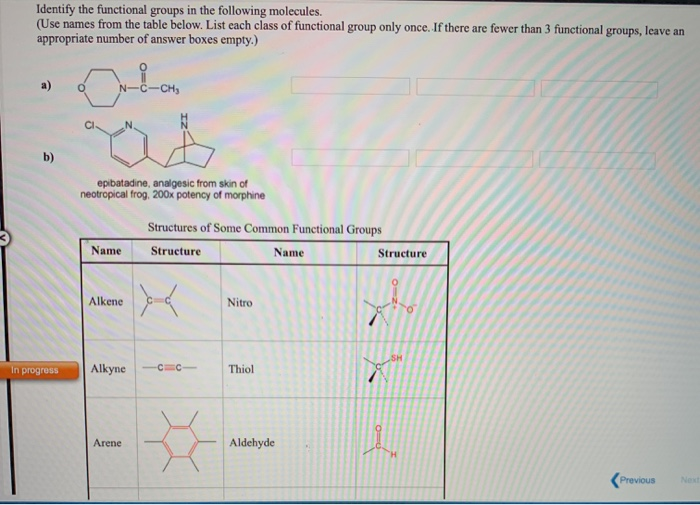 Solved Identify the functional groups in the following | Chegg.com