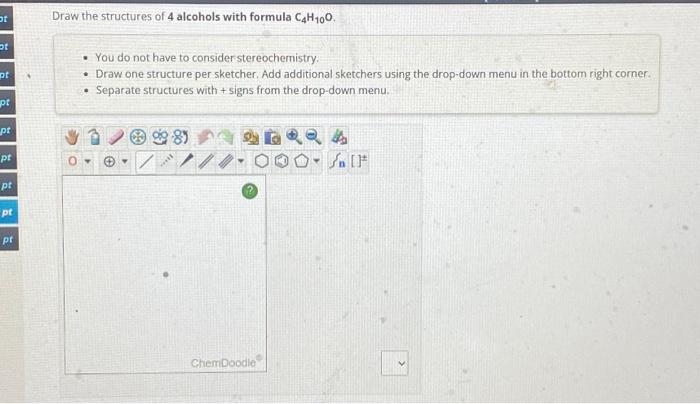 draw the structures of 4 alcohols with formula c4h10o