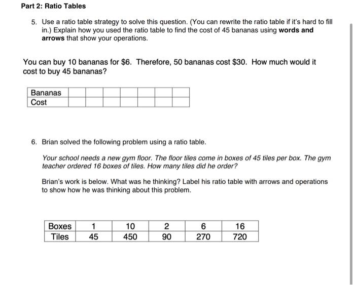 Solved Part 2: Ratio Tables 5. Use a ratio table strategy to | Chegg.com