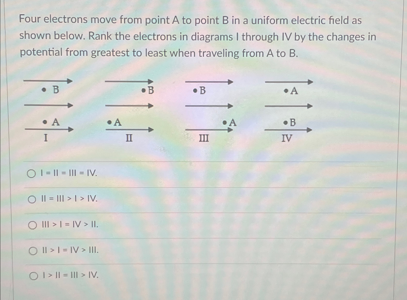 Solved Four electrons move from point A ﻿to point B ﻿in a | Chegg.com