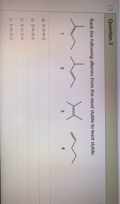 Solved Question 3 Rank The Following Alkenes From The Most | Chegg.com