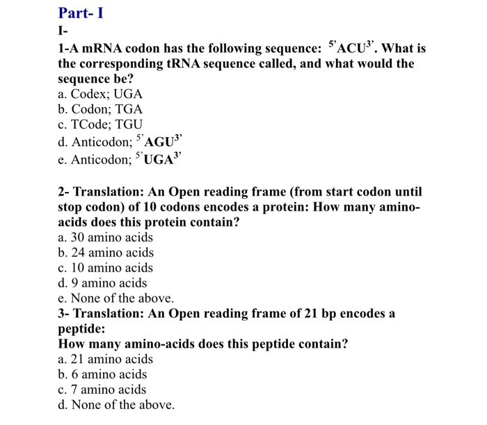 Solved Part-I 1-A mRNA codon has the following sequence: | Chegg.com